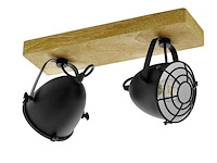 2x wand/plafondlamp - 2-lichts - hout eglo, gatebeck, zwart - afbeelding 1 van  3