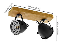 2x wand/plafondlamp - 2-lichts - hout eglo, gatebeck, zwart - afbeelding 2 van  3