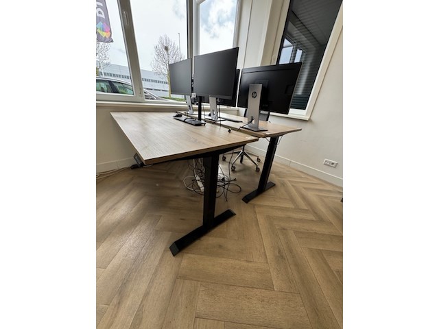 2x zit-sta bureau, eiken/zwart - afbeelding 1 van  4