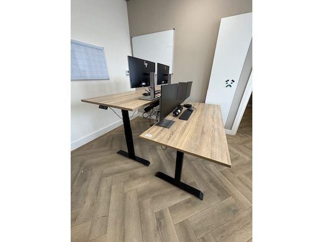 2x zit-sta bureau, eiken/zwart - afbeelding 1 van  7