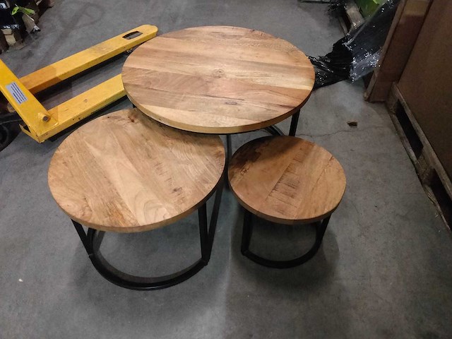 3- delige bijzettafelset van mango hout. - afbeelding 1 van  4