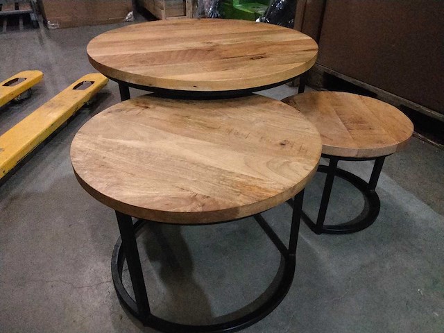 3- delige bijzettafelset van mango hout. - afbeelding 2 van  4