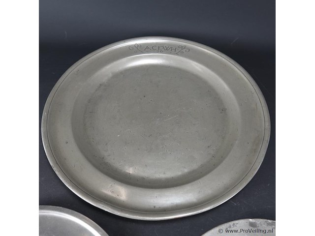 3 antieke tinnen borden - afbeelding 2 van  4