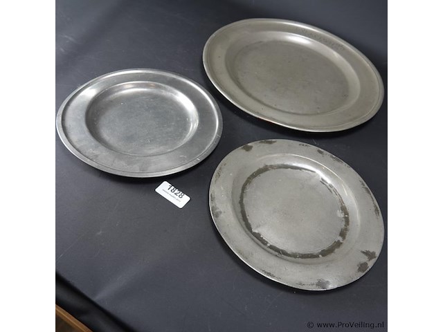3 antieke tinnen borden - afbeelding 3 van  4