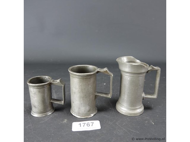 3 antieke tinnen maten - afbeelding 1 van  5