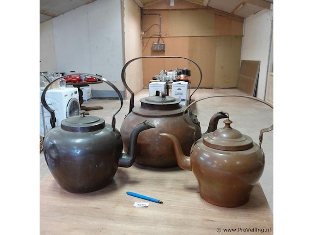 3 antieke (w.o. de grootse door ons ooit gezien) koperen ketels - afbeelding 1 van  5