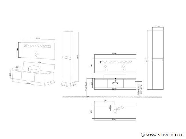 3-delig duo-badkamermeubel (120cm) - licht hout decor - incl. kranen - afbeelding 5 van  5