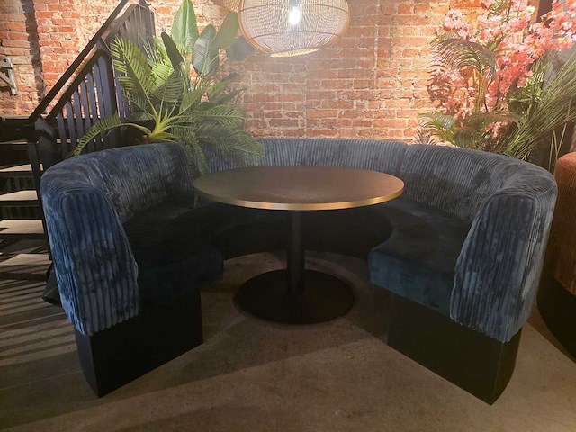 3 delige ribfluweel restaurant bankenset met ronde tafel - afbeelding 1 van  6