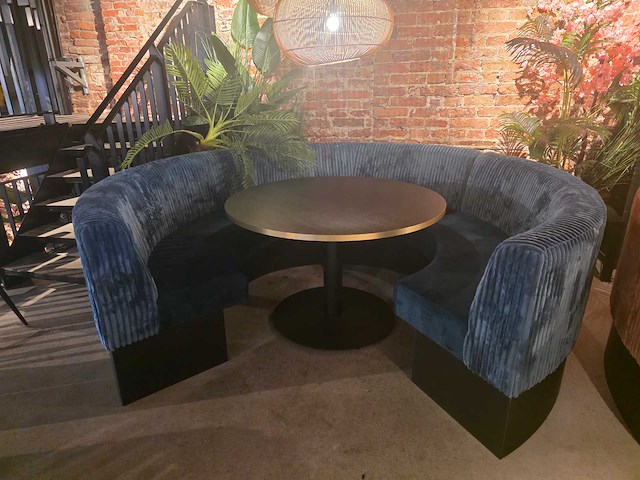 3 delige ribfluweel restaurant bankenset met ronde tafel - afbeelding 3 van  6