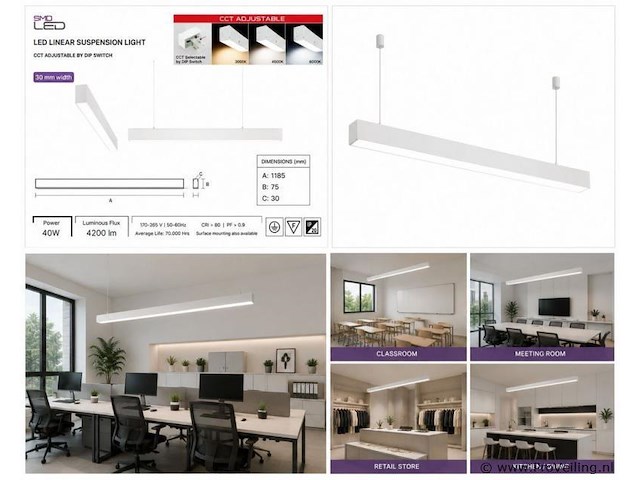 3 x led lineaire hanglamp 40w – 3cct instelbaar - wit – innova3-40 3cct - afbeelding 5 van  5