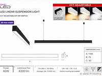 3 x led lineaire hanglamp 40w – 3cct instelbaar - zwart – innova3-40 3cct - afbeelding 4 van  5