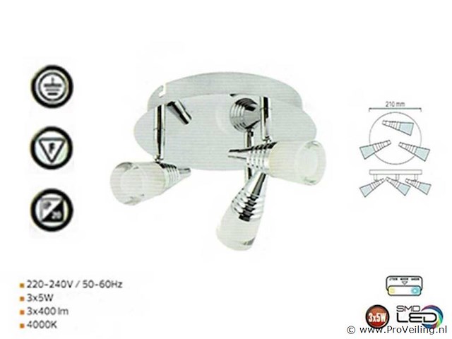 3 x led plafondlamp – 3 spots – 3 x 5w – 4000k neutraal wit – zilver – di01 - afbeelding 3 van  4