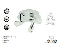 3 x led plafondlamp – 3 spots – 3 x 5w – 4000k neutraal wit – zilver – di01 - afbeelding 3 van  4