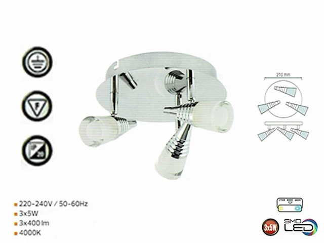 3 x led plafondlamp – 3 spots – 3 x 5w – 4000k neutraal wit – zilver – di01 - afbeelding 3 van  4