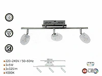 3 x led plafondlamp – 3 spots – 3 x 5w – 4000k neutraal wit – zilver – hl7163l - afbeelding 3 van  4