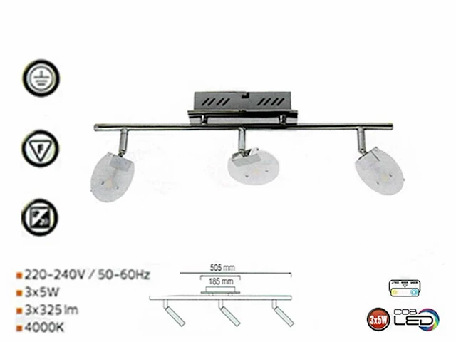 3 x led plafondlamp – 3 spots – 3 x 5w – 4000k neutraal wit – zilver – hl7163l - afbeelding 3 van  4