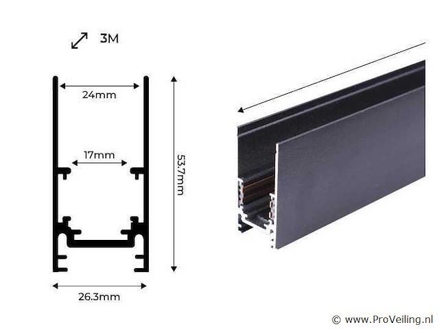 3 x magnetische rail voor opbouw – 20mm – 48v – 2 meter – zwart - afbeelding 5 van  5