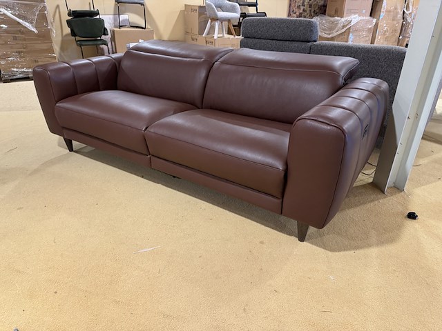 3-zits bank, bruin leder, elektrisch verstelbaar, verstelbare neksteunen - afbeelding 3 van  6