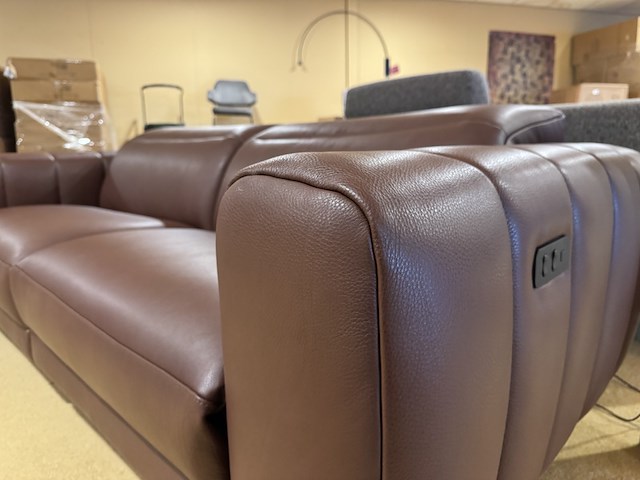 3-zits bank, bruin leder, elektrisch verstelbaar, verstelbare neksteunen - afbeelding 4 van  6