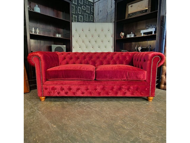 3-zits bank chesterfield, brighton, rood - afbeelding 1 van  5