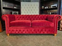 3-zits bank chesterfield, brighton, rood - afbeelding 1 van  5
