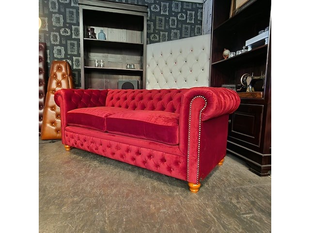 3-zits bank chesterfield, brighton, rood - afbeelding 4 van  5