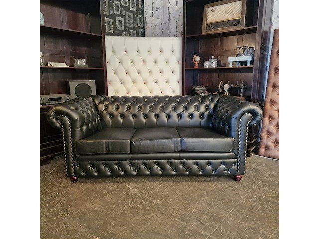 3-zits bank chesterfield, brighton, zwart - afbeelding 1 van  6