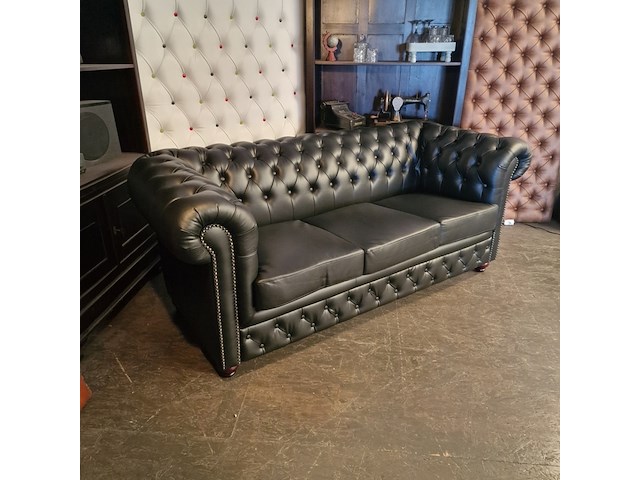 3-zits bank chesterfield, brighton, zwart - afbeelding 3 van  6