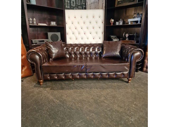 3-zits bank chesterfield, chesterfield, bruin - afbeelding 1 van  5