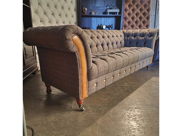 3-zits bank chesterfield, harris tweed, grijs - afbeelding 3 van  4