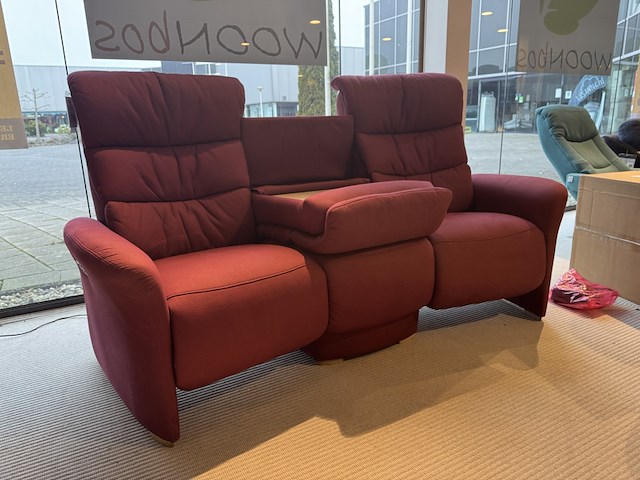 3-zits bank, rood ecoleder, elektrisch verstelbare relaxfunctie - afbeelding 4 van  6