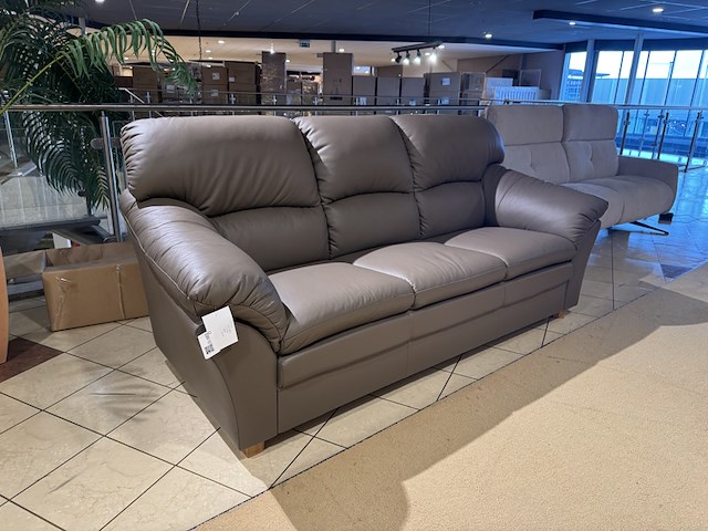 3-zits bank, taupe leer, houten poten - afbeelding 1 van  5