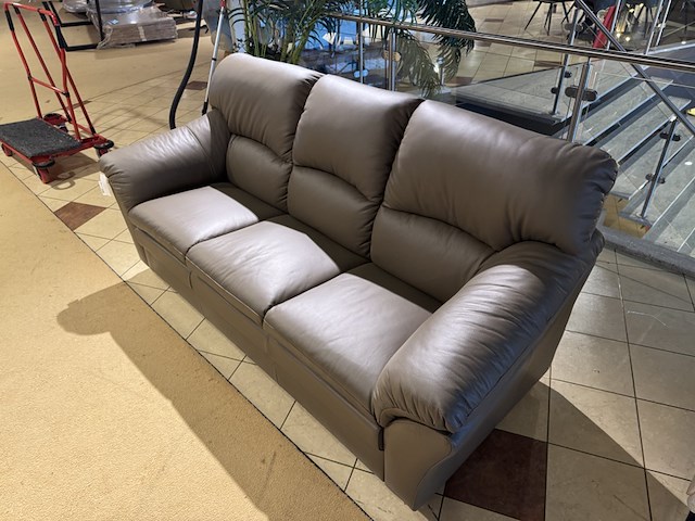 3-zits bank, taupe leer, houten poten - afbeelding 5 van  5