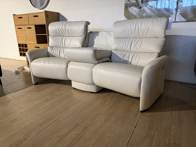 3-zits bank, wit leder, elektrisch verstelbaar - afbeelding 2 van  4