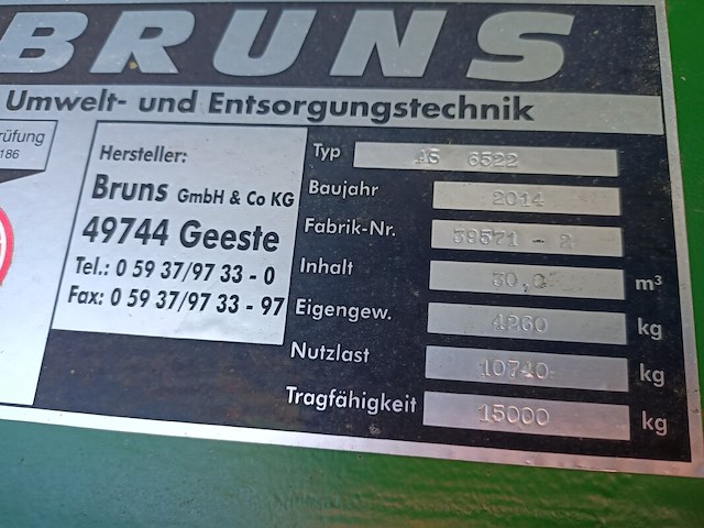 30 m³ haakarm afzetcontainer, bruns, as 6522, groen, 2014 - afbeelding 8 van  11