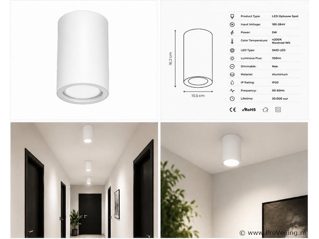 30 x led opbouw spot 5w – 4200k neutraal wit - wit – ip20 – sandra-5/xl - afbeelding 2 van  5