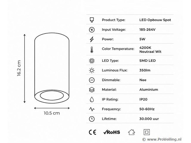 30 x led opbouw spot 5w – 4200k neutraal wit - wit – ip20 – sandra-5/xl - afbeelding 4 van  5
