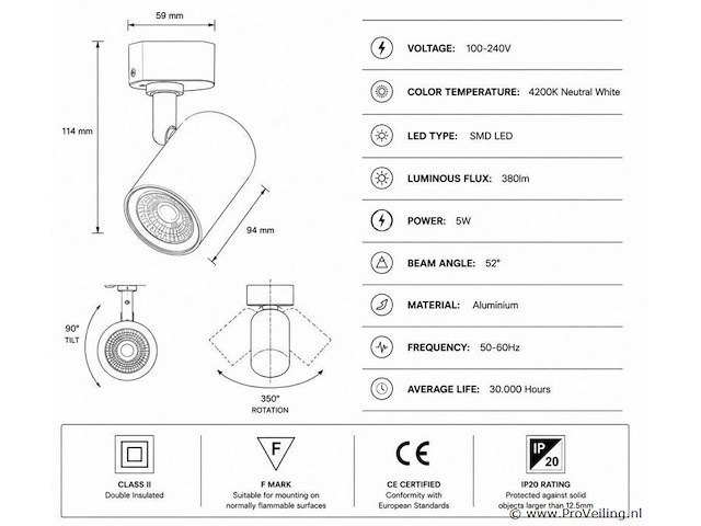 30 x led rail spot 5w – 4200k neutraal wit - wit – ip20 – arizona-5 - afbeelding 4 van  5