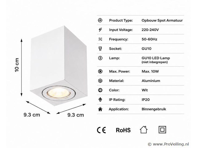 30 x opbouw spot armatuur – gu10 – wit – ip20 – frezya-s - afbeelding 4 van  5