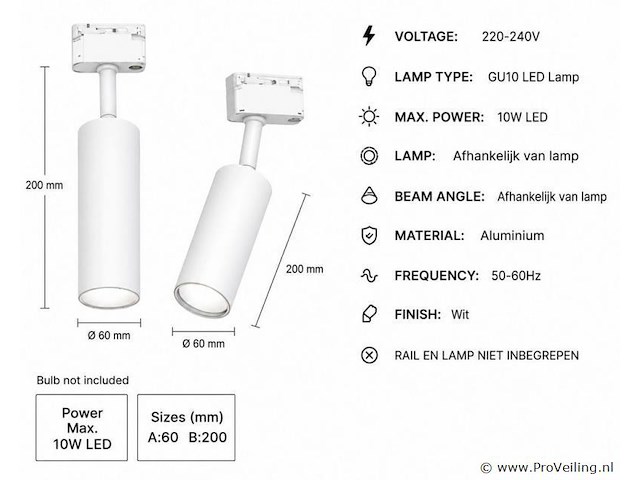 30 x rail spot armatuur – gu10 – wit – ip20 – londra-g - afbeelding 4 van  5