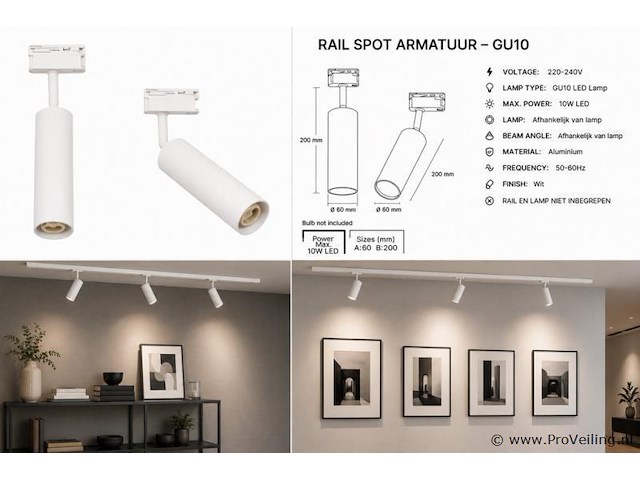 30 x rail spot armatuur – gu10 – wit – ip20 – londra-g - afbeelding 5 van  5