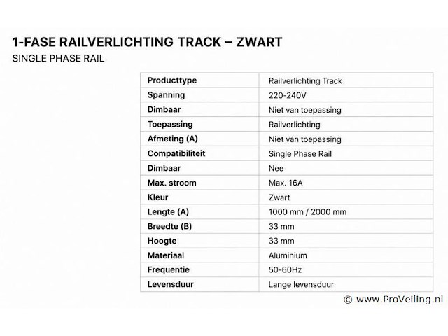 30 x railverlichting track – 1 fase – 1 meter – zwart - lighting track - afbeelding 5 van  5