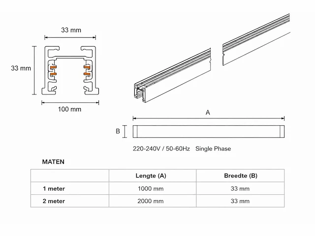 30 x railverlichting track – 1 fase – 1 meter – zwart - lighting track - afbeelding 2 van  5