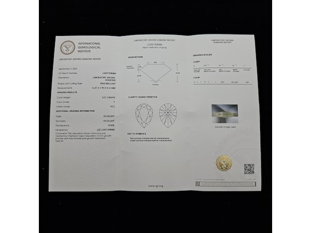 3.01 karaat pear briljant diamond (gecertificeerd igi lg597398584) - afbeelding 7 van  9
