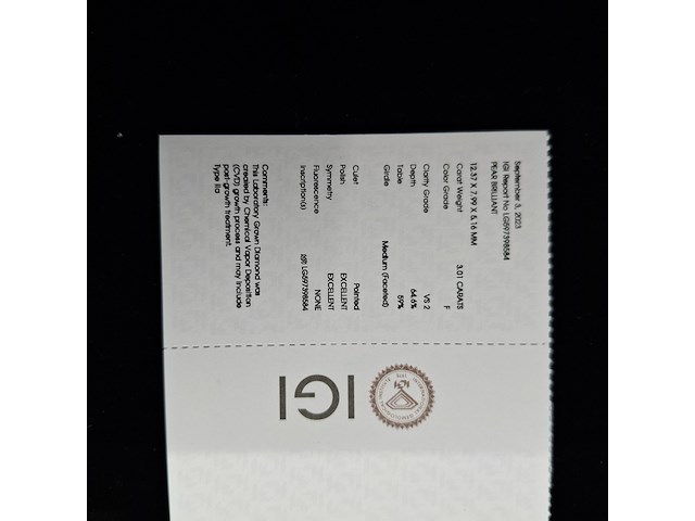 3.01 karaat pear briljant diamond (gecertificeerd igi lg597398584) - afbeelding 9 van  9