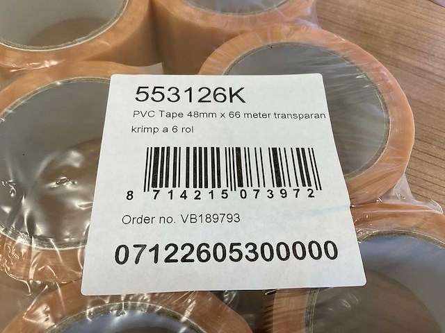 (36x) rol pvc tape 48mm x 66 meter transparant - afbeelding 1 van  2