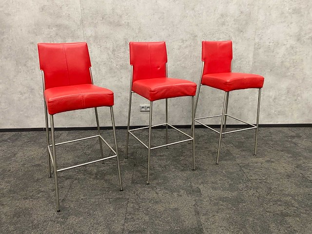 3x bert plantagie - design barkruk rood leder - afbeelding 1 van  9