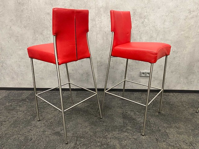 3x bert plantagie - design barkruk rood leder - afbeelding 3 van  9