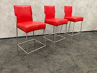 3x bert plantagie - design barkruk rood leder - afbeelding 4 van  9