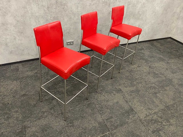 3x bert plantagie - design barkruk rood leder - afbeelding 6 van  9